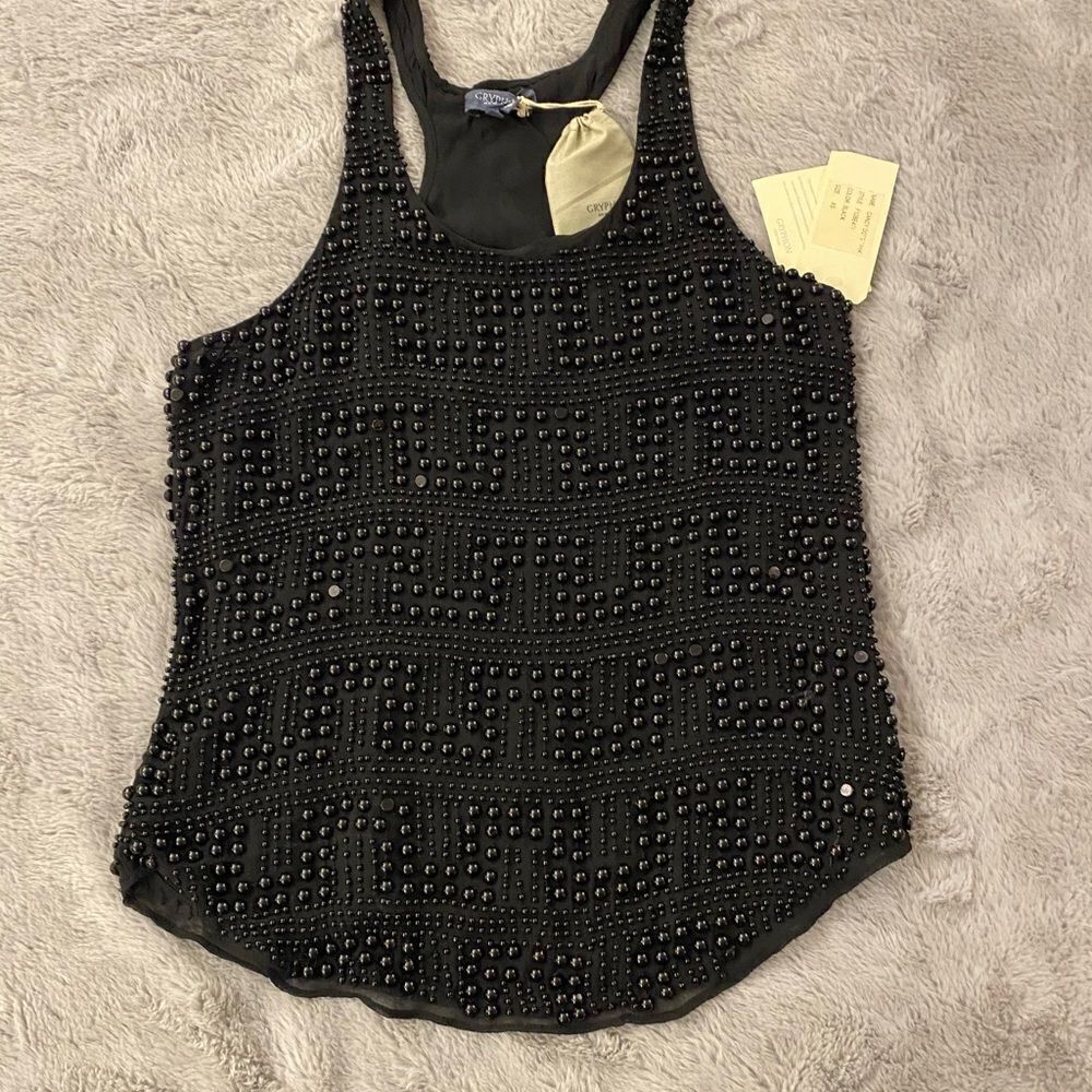 Gryphon all beaded 100# silk top. XS